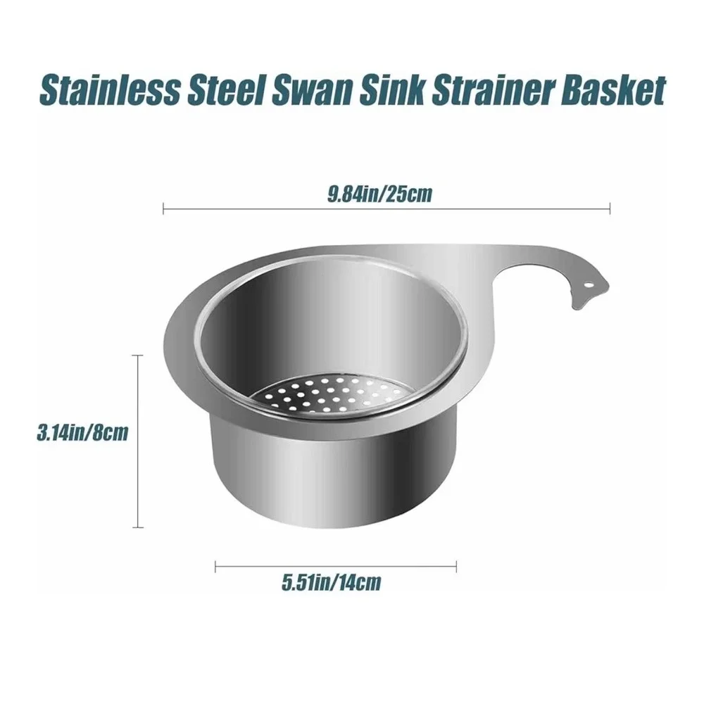 Stainless Steel Swan Sink Strainer Basket Kitchen Food Waste Drainer Silver
